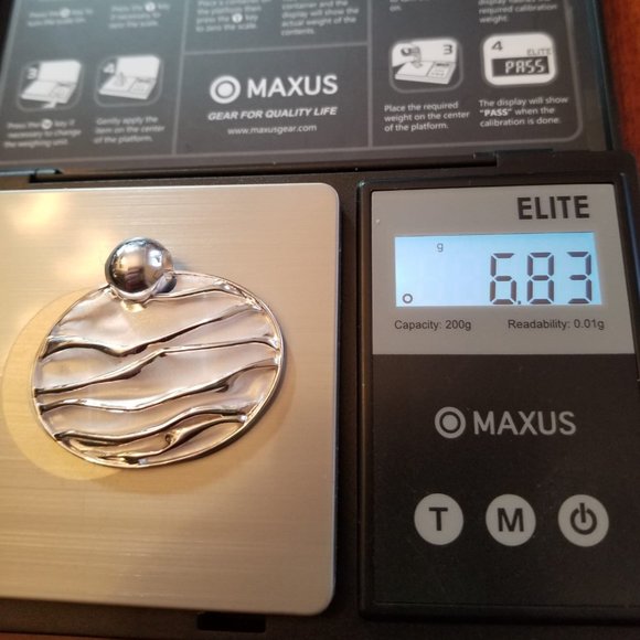 925 Sterling Silver Handcrafted Textured Two Tone Cascading Waves Oval Pendant - Picture 6 of 6